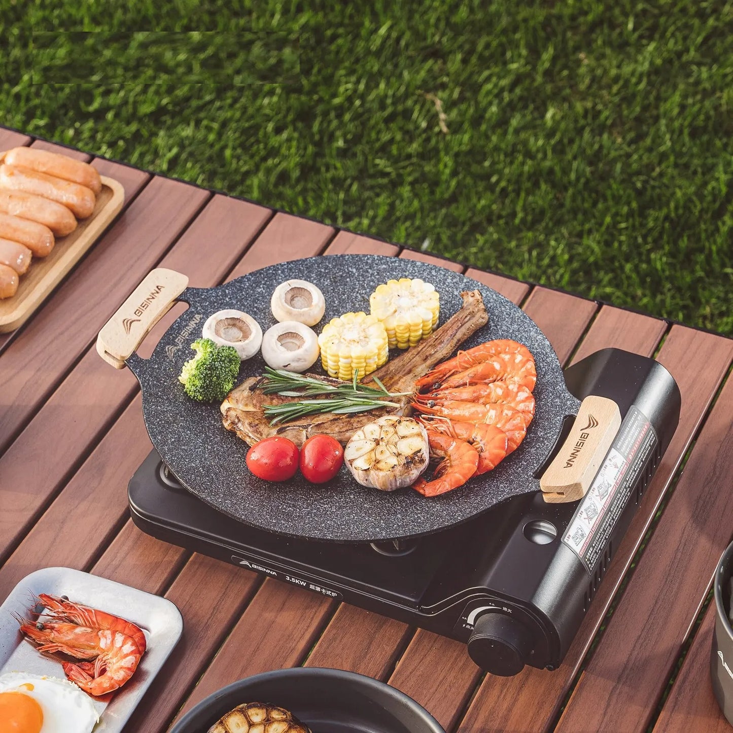 30CM Non-Stick Outdoor BBQ Grill Pan - Stovetop Baking Tray and Korean Roasting Plate for Camping Equipment, EP068