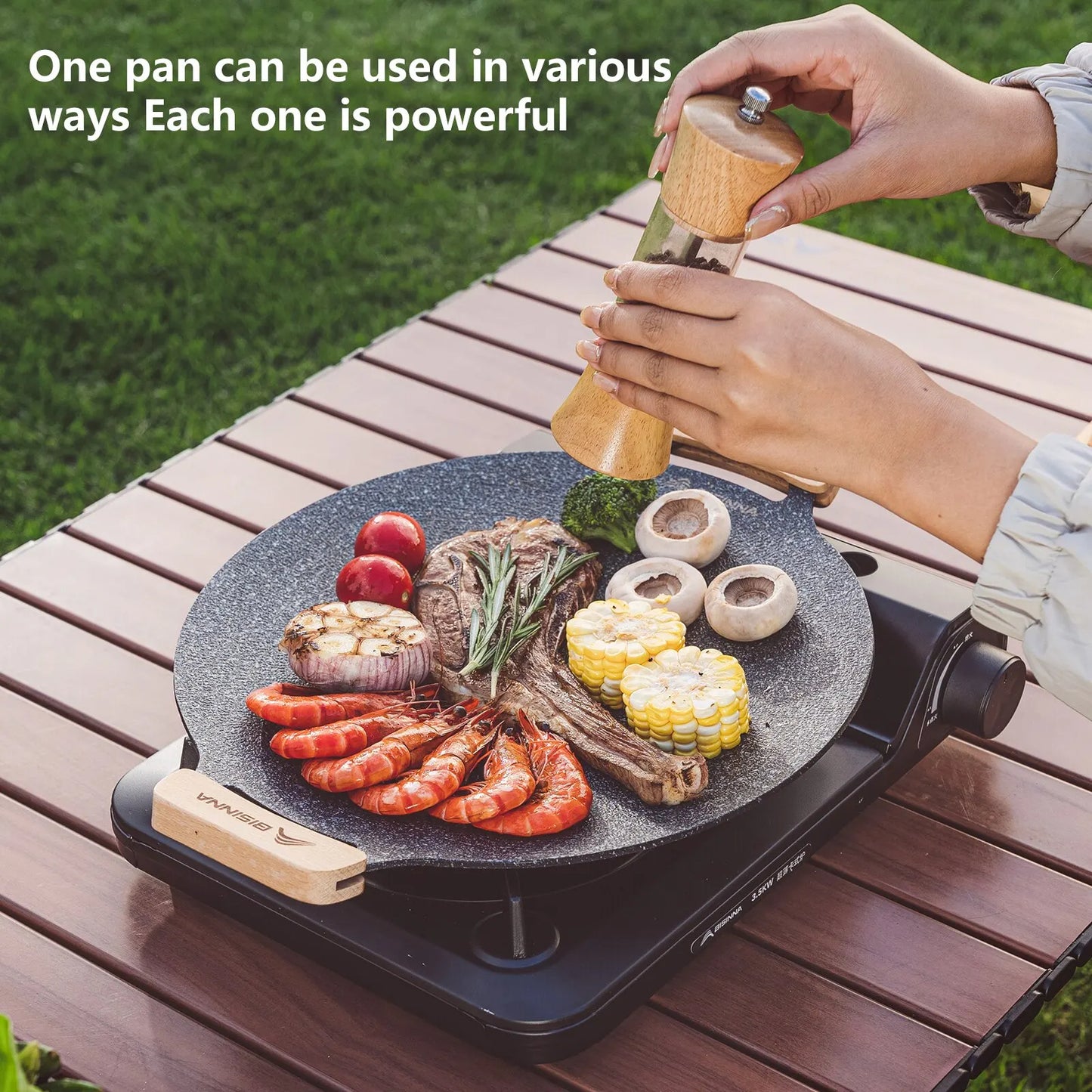 30CM Non-Stick Outdoor BBQ Grill Pan - Stovetop Baking Tray and Korean Roasting Plate for Camping Equipment, EP068