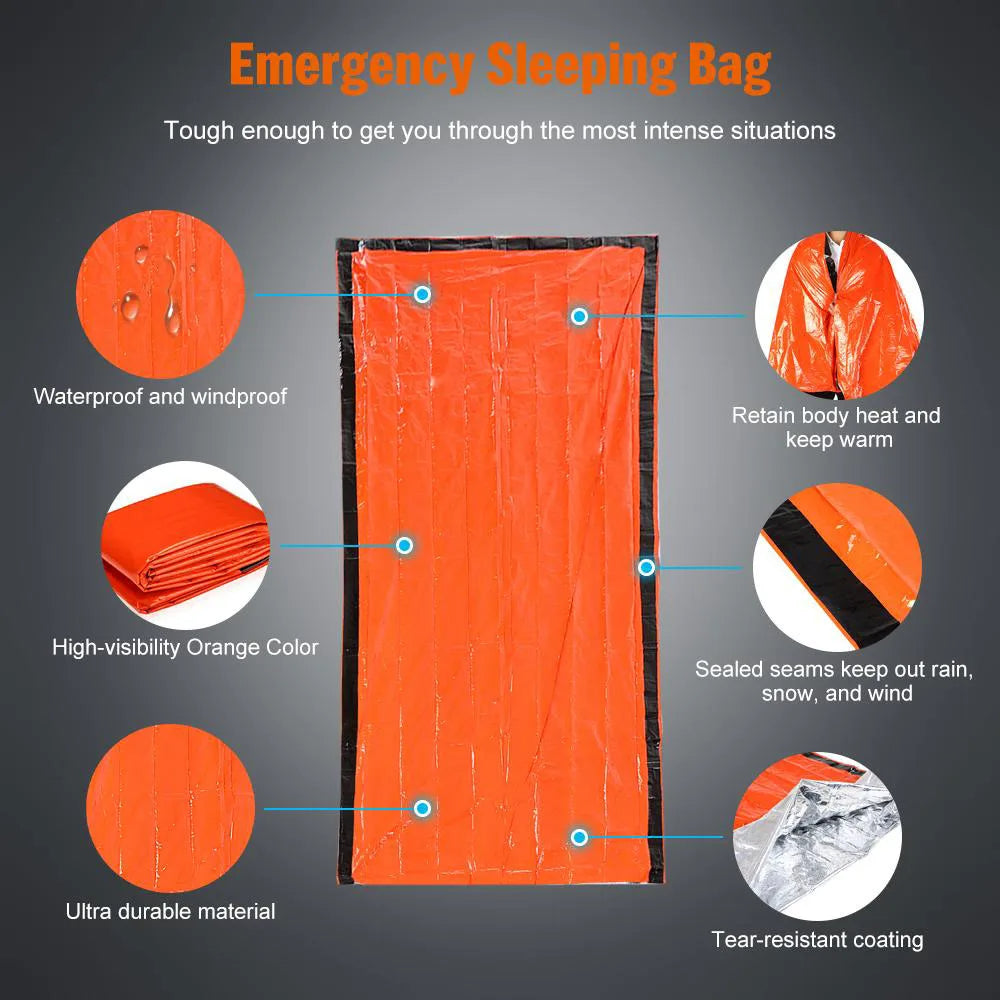 Emergency Survival Sleeping Bag - Waterproof, Reusable Sack for Camping and Hiking, EP064