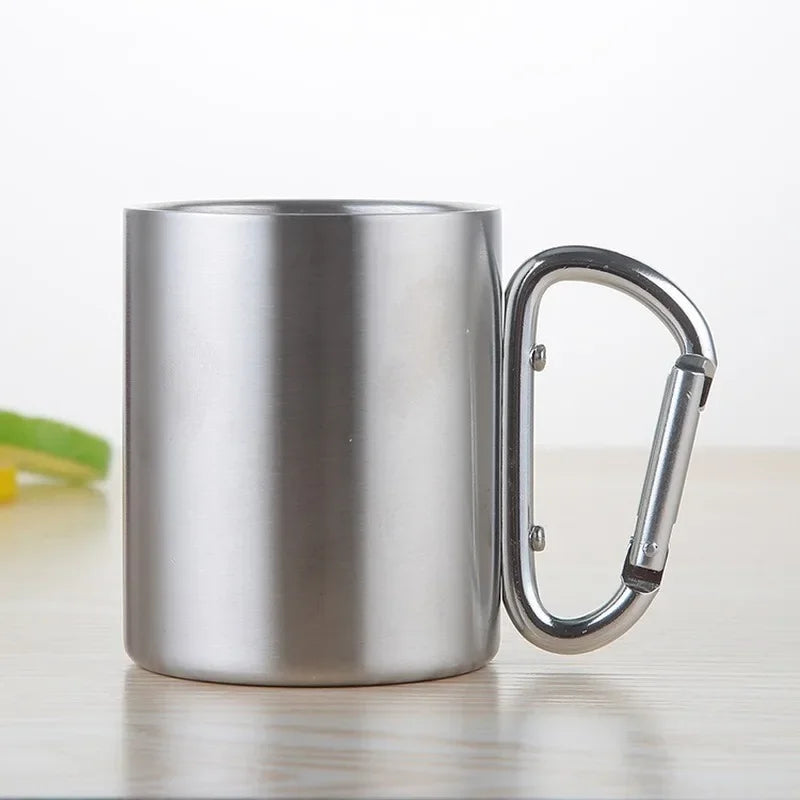 Stainless Steel Camping Cup with Carabiner Handle - Portable Water Mug for Outdoor Camping and Hiking, EP070