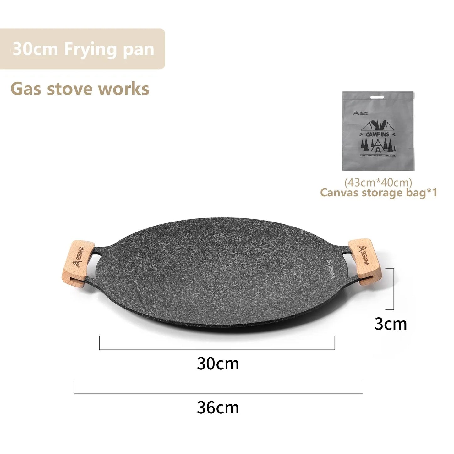 30CM Non-Stick Outdoor BBQ Grill Pan - Stovetop Baking Tray and Korean Roasting Plate for Camping Equipment, EP068