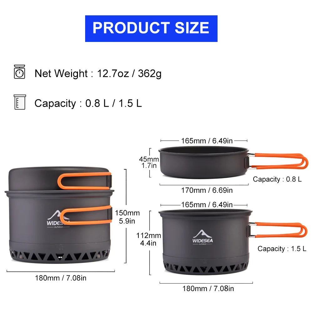 Camping Cookware Set 1.3L and 2.3L - Outdoor Cooking Pot, Tableware for Camping and Travel, EP081