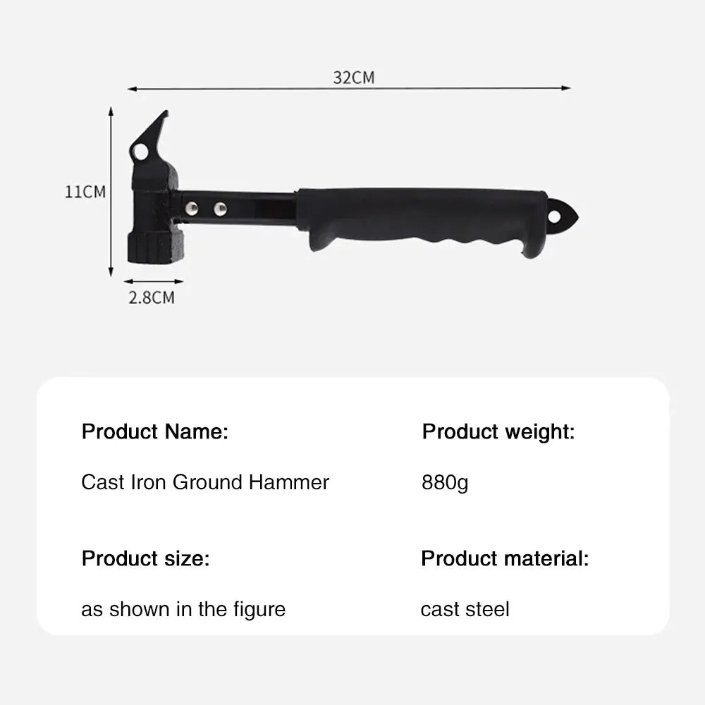 Outdoor Camping Tent Nail Hammer - Cast Iron Hammer with Nail Extractor and Safety Features, EP065