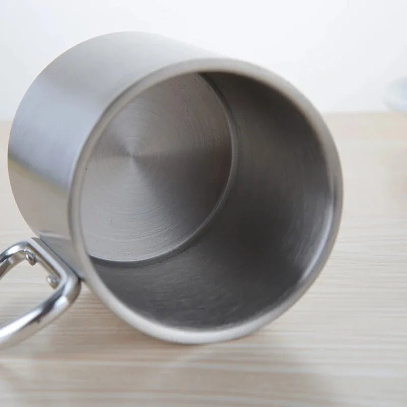 Stainless Steel Camping Cup with Carabiner Handle - Portable Water Mug for Outdoor Camping and Hiking, EP070