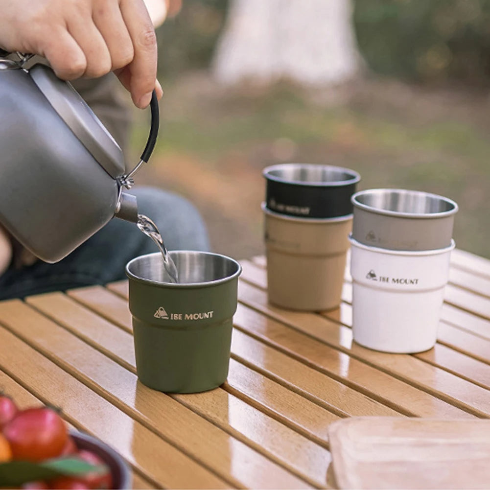 Set 4 Pcs 300ml Stackable Stainless Steel Cups - Portable Beer, Wine, Tea, Coffee Mugs for Camping and Travel, EP069