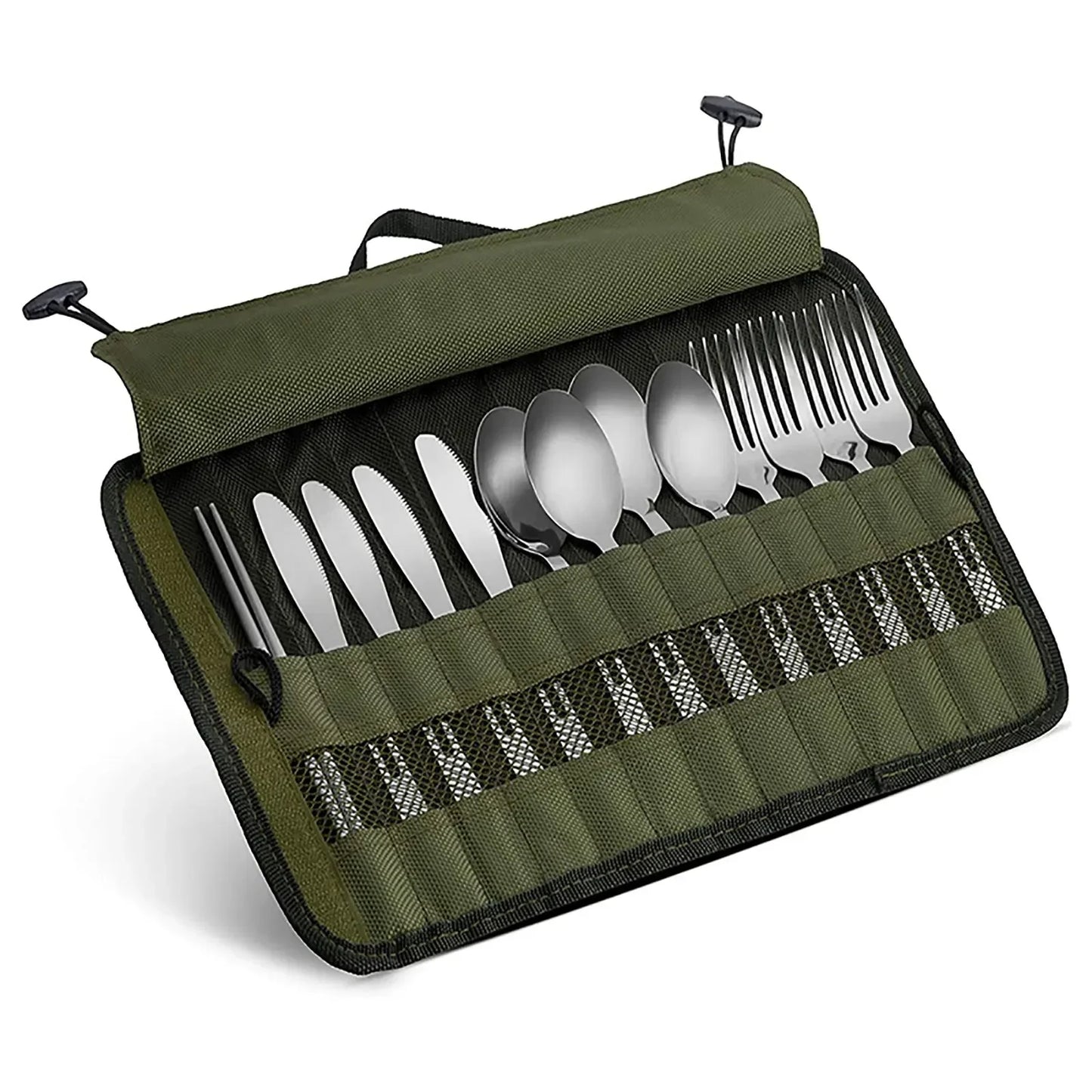 Portable Roll-Up Cutlery Storage Bag - Water Resistant Case for Forks, Spoons, Chopsticks, EP079 - Ideal for Camping