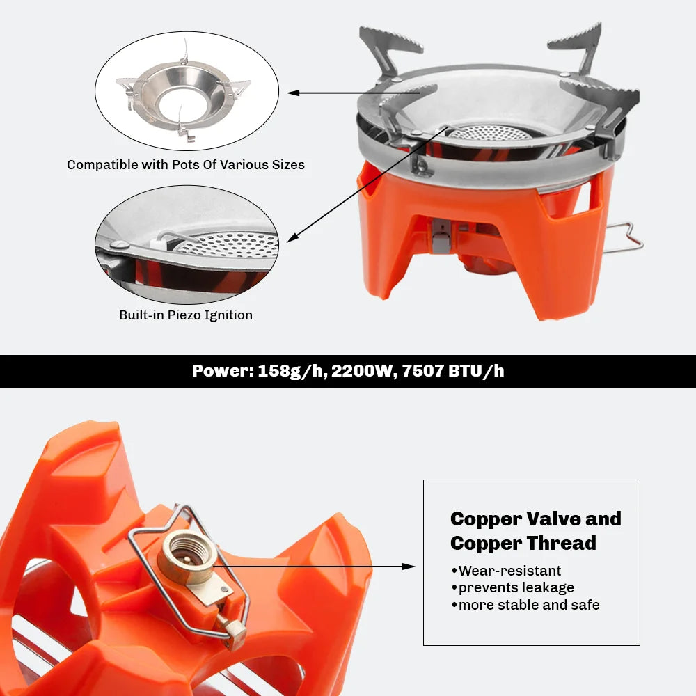 Portable Outdoor Gas Stove Burner with Heat Exchanger Pot - FMS-X2 Camping and Hiking Cooking System, EP063
