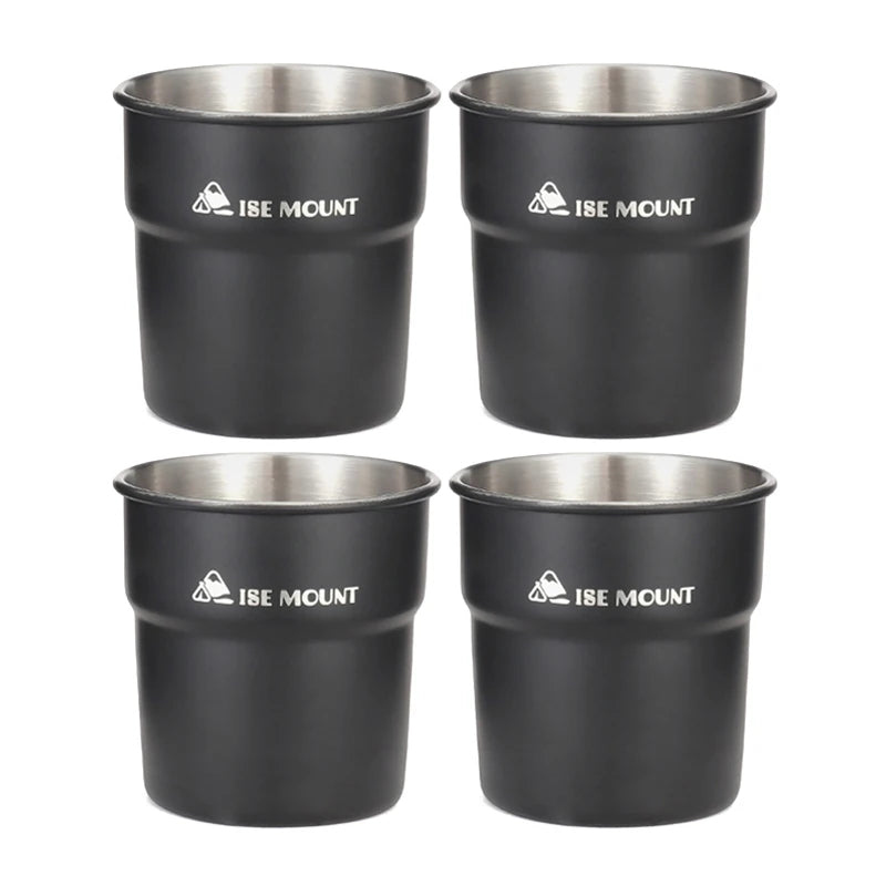 Set 4 Pcs 300ml Stackable Stainless Steel Cups - Portable Beer, Wine, Tea, Coffee Mugs for Camping and Travel, EP069