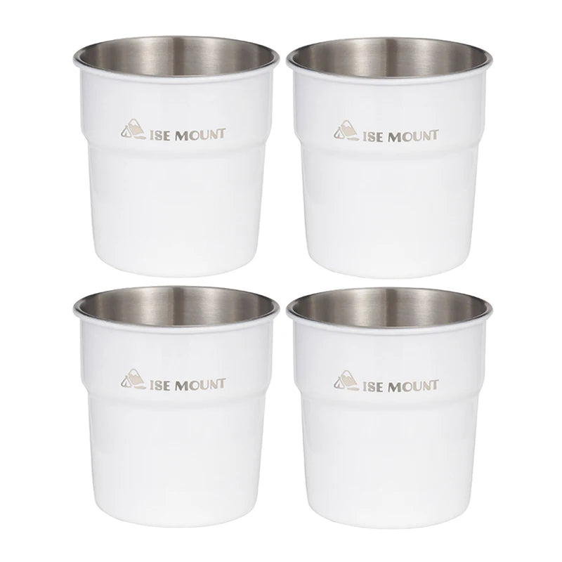 Set 4 Pcs 300ml Stackable Stainless Steel Cups - Portable Beer, Wine, Tea, Coffee Mugs for Camping and Travel, EP069