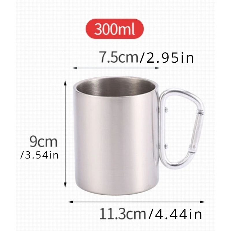 Stainless Steel Camping Cup with Carabiner Handle - Portable Water Mug for Outdoor Camping and Hiking, EP070