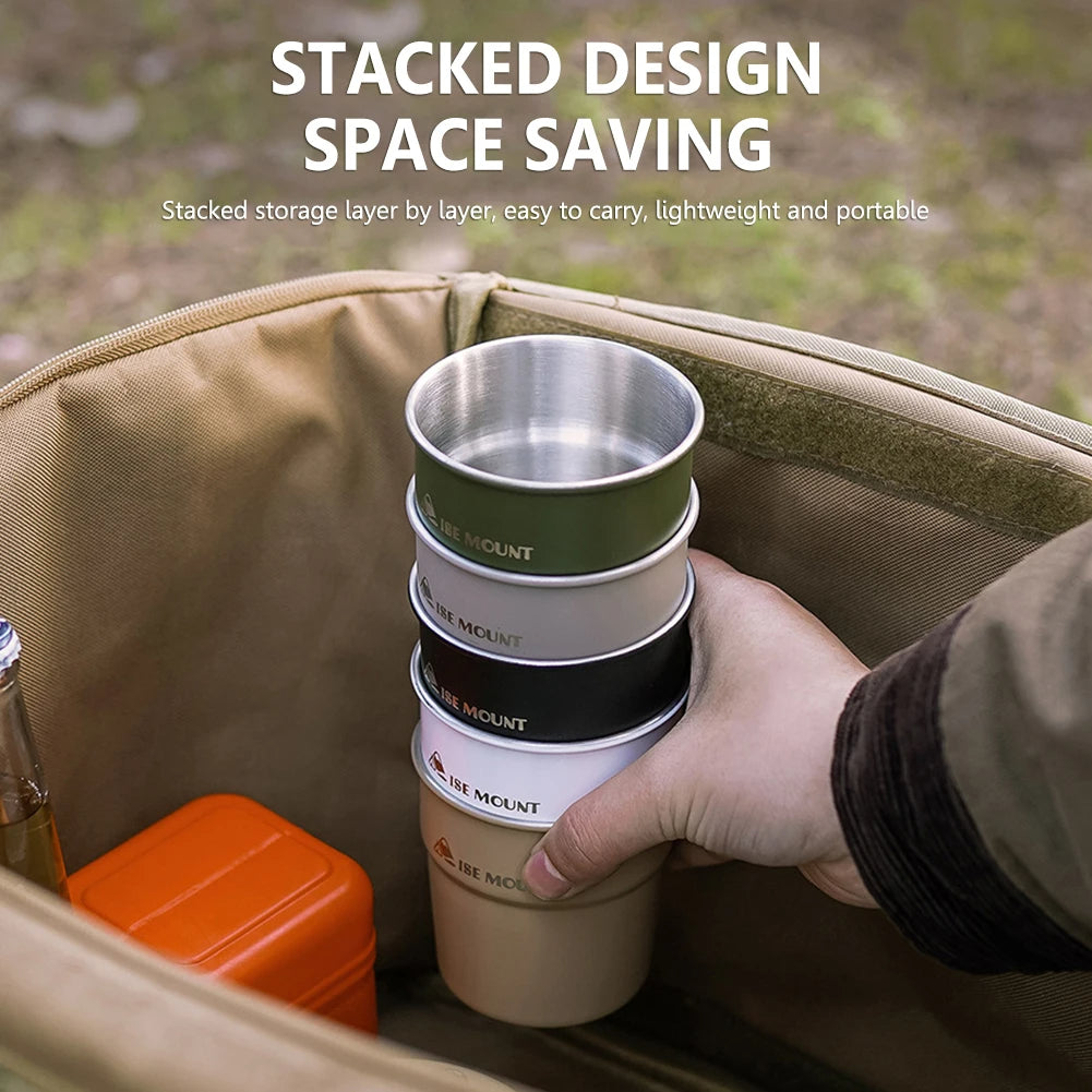 Set 4 Pcs 300ml Stackable Stainless Steel Cups - Portable Beer, Wine, Tea, Coffee Mugs for Camping and Travel, EP069
