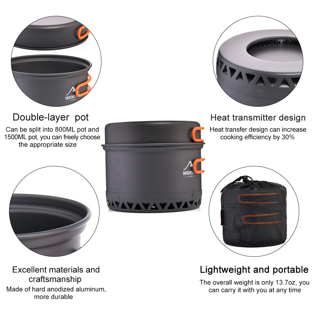 Camping Cookware Set 1.3L and 2.3L - Outdoor Cooking Pot, Tableware for Camping and Travel, EP081