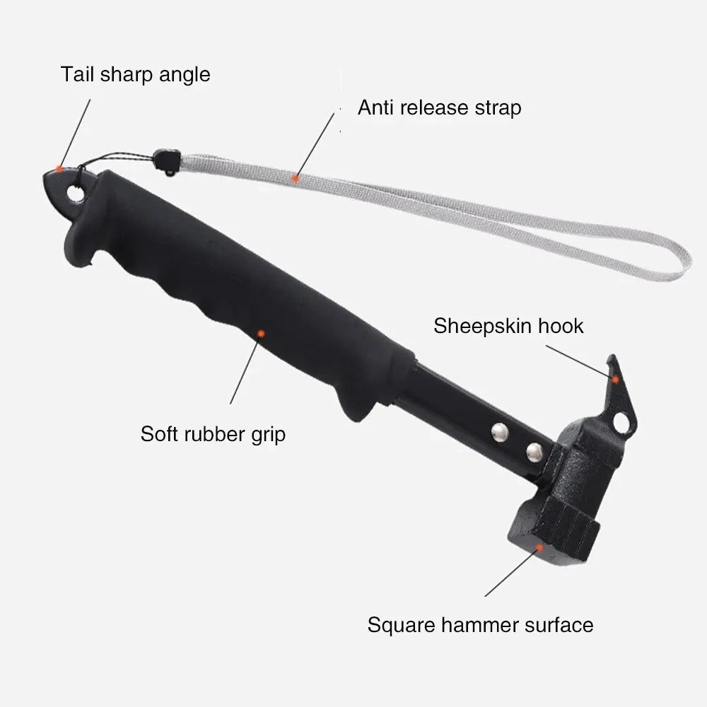 Outdoor Camping Tent Nail Hammer - Cast Iron Hammer with Nail Extractor and Safety Features, EP065