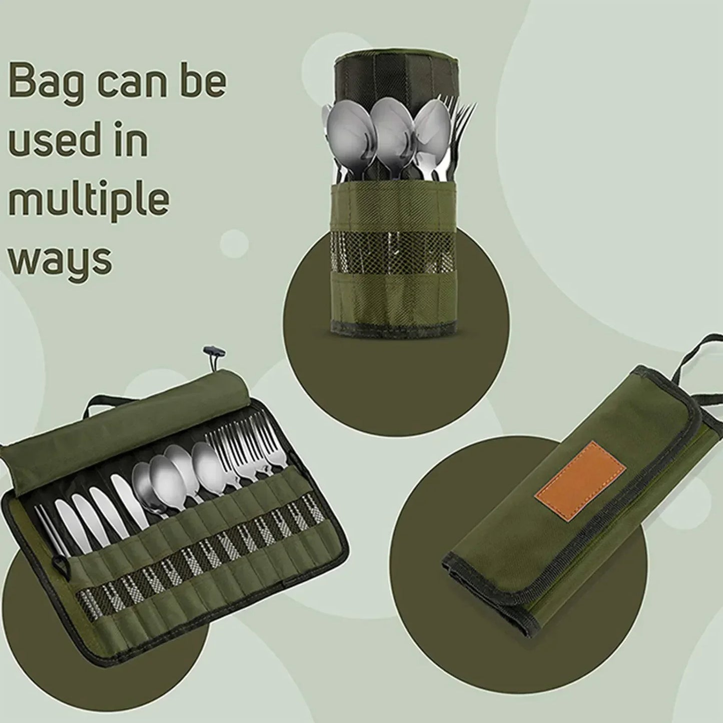 Portable Roll-Up Cutlery Storage Bag - Water Resistant Case for Forks, Spoons, Chopsticks, EP079 - Ideal for Camping