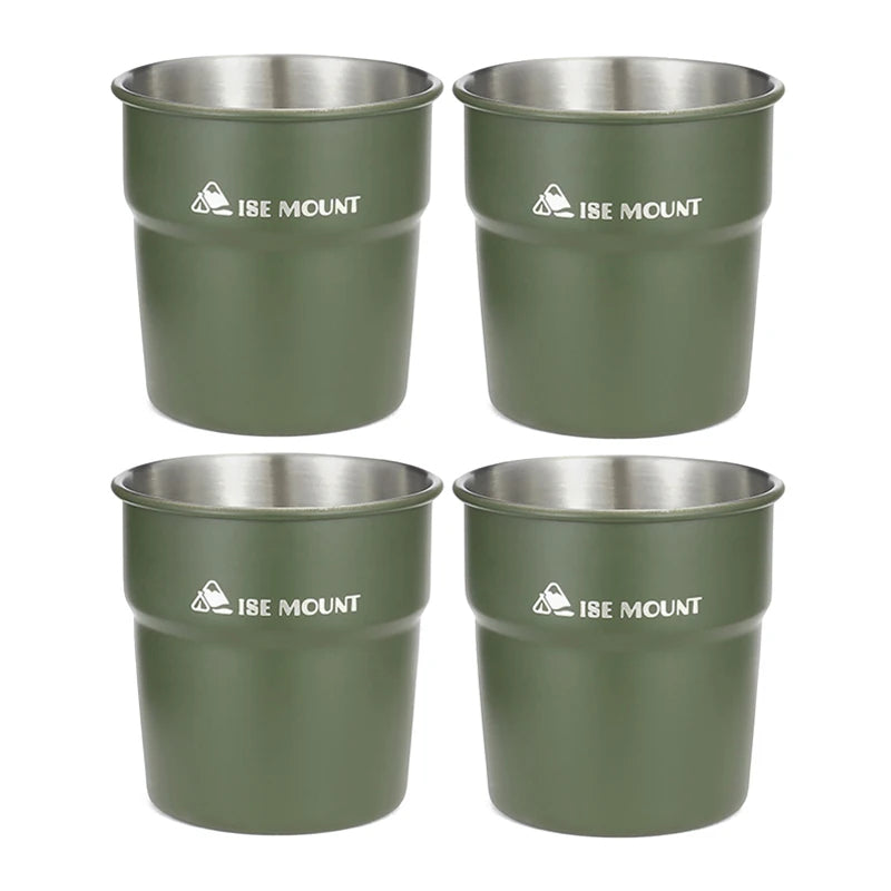 Set 4 Pcs 300ml Stackable Stainless Steel Cups - Portable Beer, Wine, Tea, Coffee Mugs for Camping and Travel, EP069