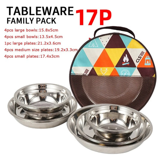 17Pcs Durable Stainless Steel Dinnerware Set