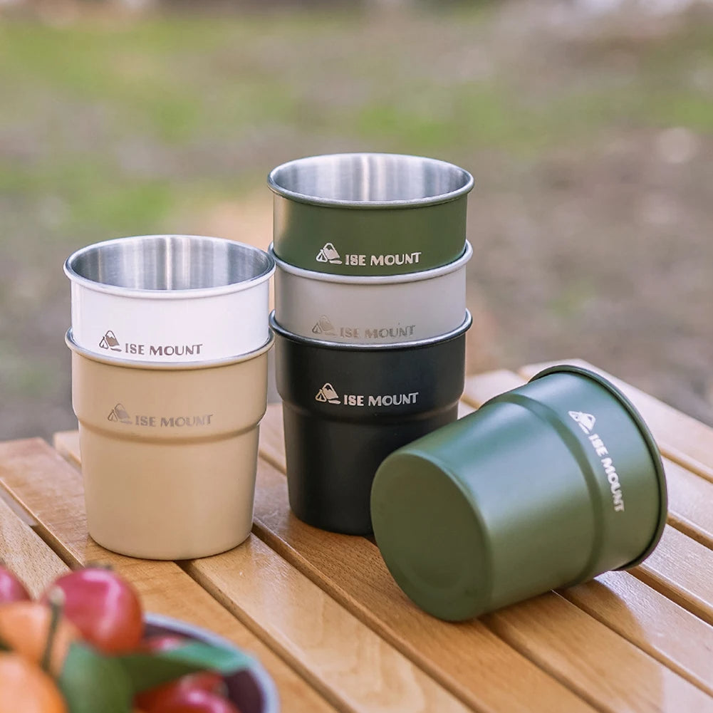 Set 4 Pcs 300ml Stackable Stainless Steel Cups - Portable Beer, Wine, Tea, Coffee Mugs for Camping and Travel