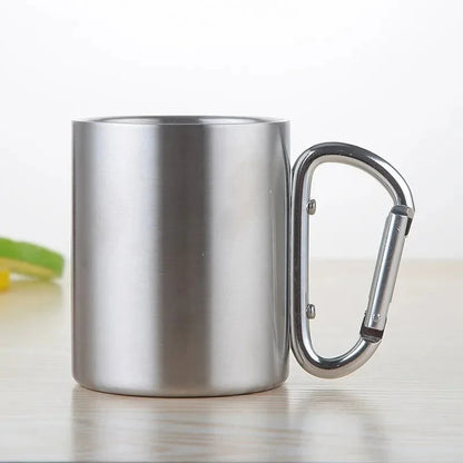 Stainless Steel Camping Cup with Carabiner Handle - Portable Water Mug for Outdoor Camping and Hiking