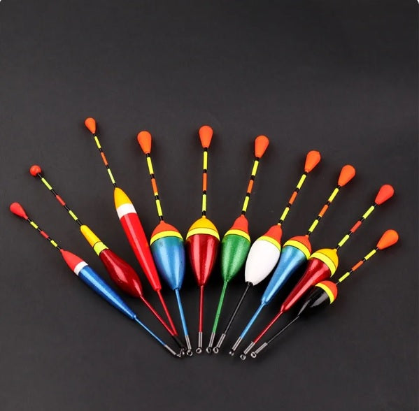 Set Of 10 Fishing Floats With Varying Sizes And Colors