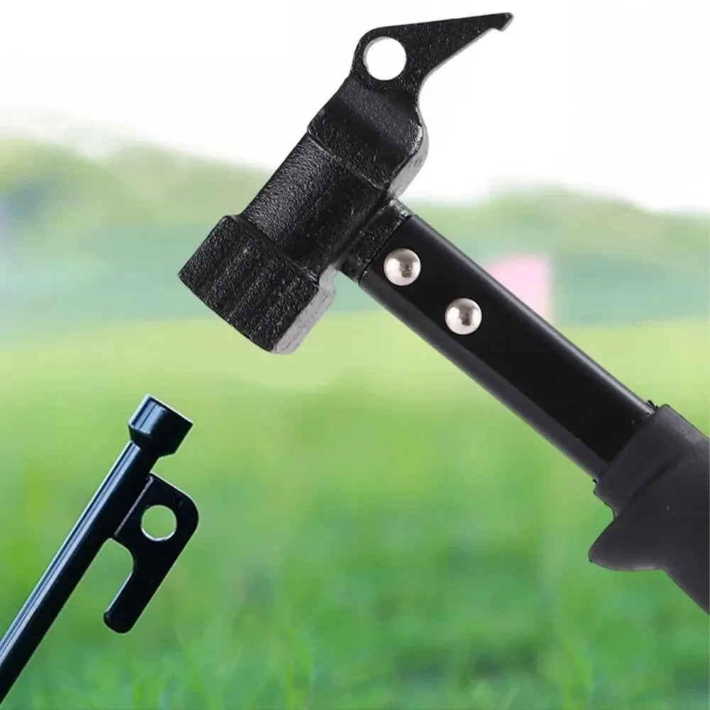 Outdoor Camping Tent Nail Hammer - Cast Iron Hammer with Nail Extractor and Safety Features