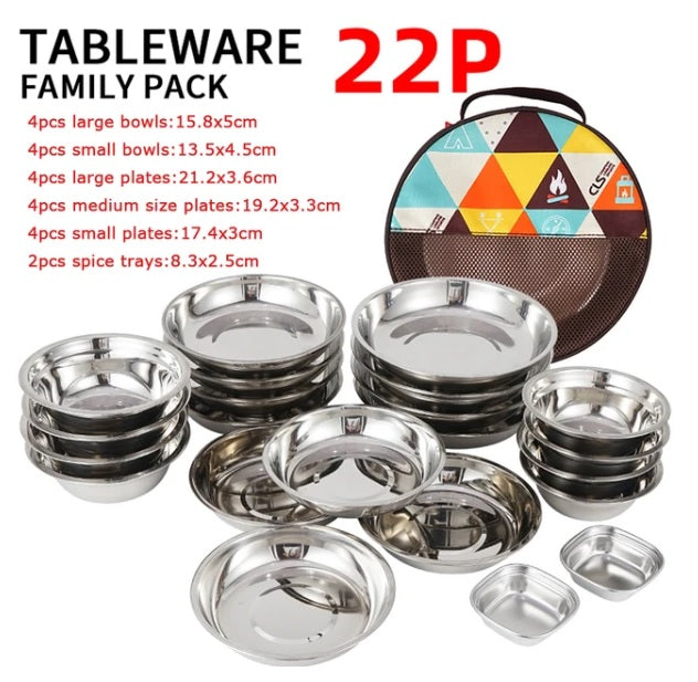 22Pcs Durable Stainless Steel Dinnerware Set