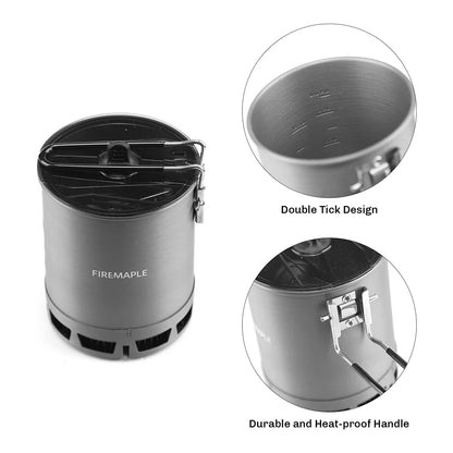 FIREMAPLE 600ml Ultralight Pot - High-Efficiency Heat Exchanger, Portable Outdoor Cookware for Camping and Travel