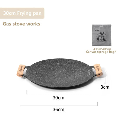 30CM Non-Stick Outdoor BBQ Grill Pan - Stovetop Baking Tray and Korean Roasting Plate for Camping Equipment