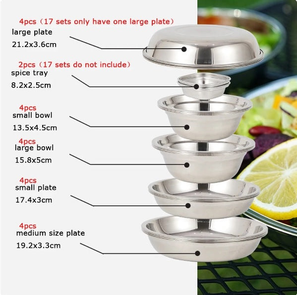 17Pcs Durable Stainless Steel Dinnerware Set