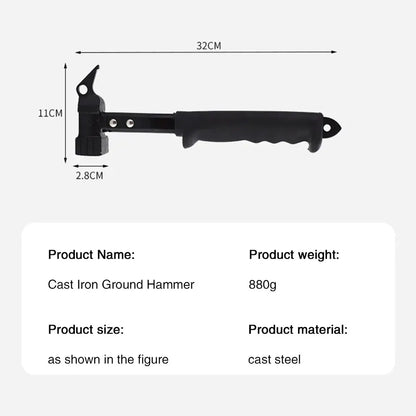 Outdoor Camping Tent Nail Hammer - Cast Iron Hammer with Nail Extractor and Safety Features