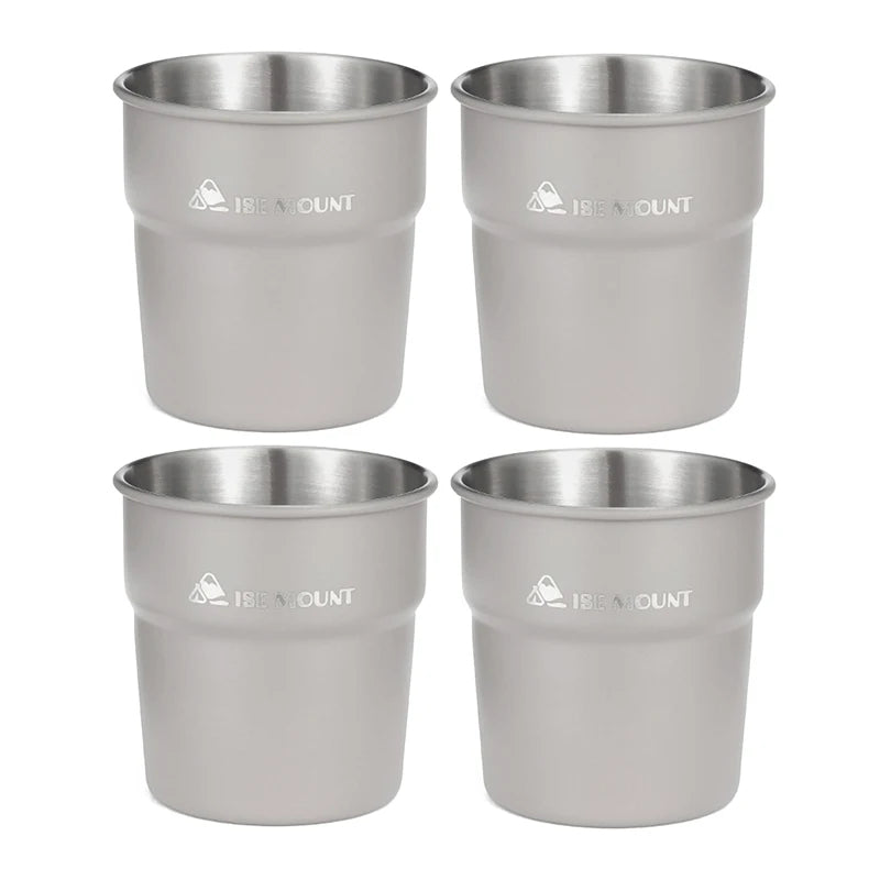 Set 4 Pcs 300ml Stackable Stainless Steel Cups - Portable Beer, Wine, Tea, Coffee Mugs for Camping and Travel