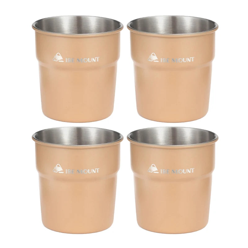 Set 4 Pcs 300ml Stackable Stainless Steel Cups - Portable Beer, Wine, Tea, Coffee Mugs for Camping and Travel, EP069