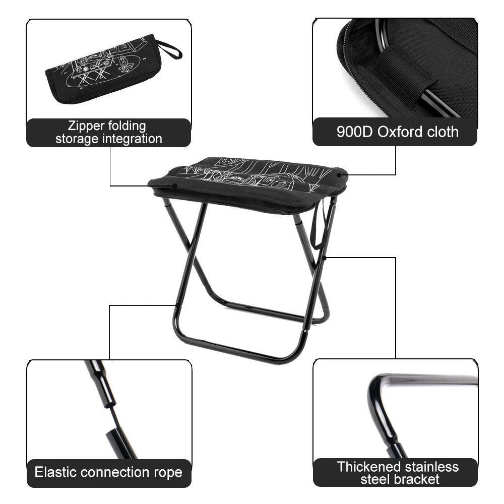 Foldable Camping Stool - Portable Lightweight Chair with Zipper Storage for Fishing, Hiking and Outdoor Travel