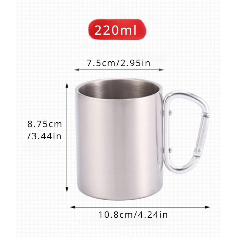 Stainless Steel Camping Cup with Carabiner Handle - Portable Water Mug for Outdoor Camping and Hiking