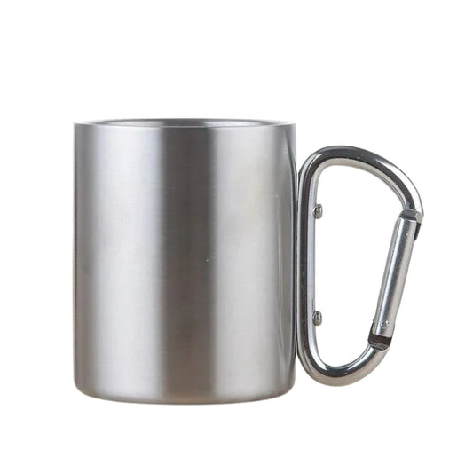 Stainless Steel Camping Cup with Carabiner Handle - Portable Water Mug for Outdoor Camping and Hiking