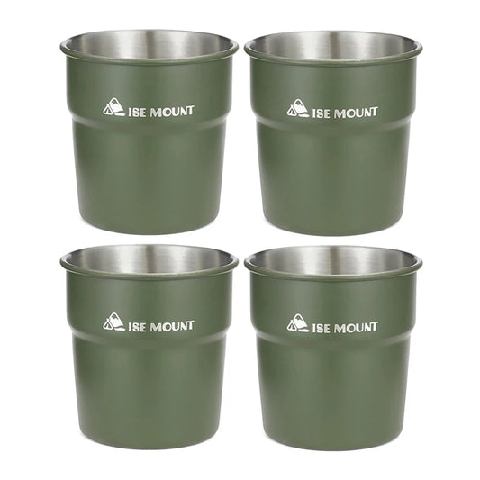 Set 4 Pcs 300ml Stackable Stainless Steel Cups - Portable Beer, Wine, Tea, Coffee Mugs for Camping and Travel